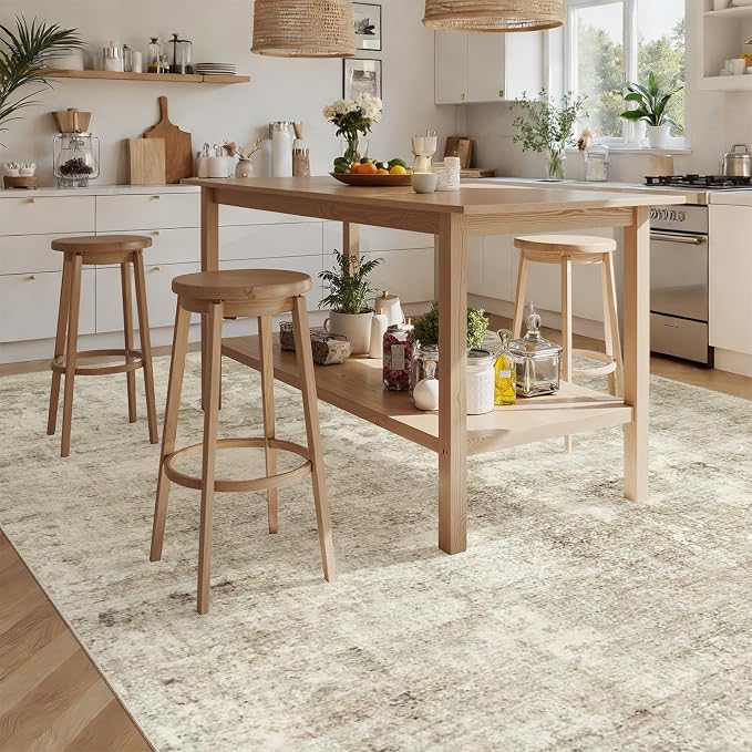 Soalmost Area Rug 10x12 Vintage Washable Living Room Large Carpet Non Slip Bedroom Indoor Office Dining Room Low Pile Thin Rug Beige Gray