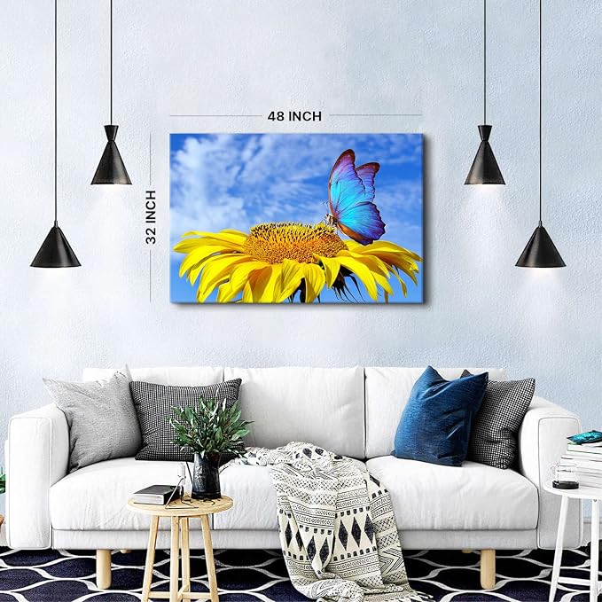 Sunflower Canvas Wall Art Butterfly Pictures for Living Room Decor Large Size Sunflower Scenery Giclee Prints Painting Bathroom Kitchen Nature Floral Posters Modern Artwork Bedroom Home Decoration
