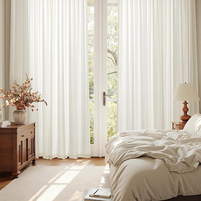 Nanspring Natural Linen Curtains 72 Inch Long 2 Panels for Living Room Semi Sheer Privacy Light Filtering Drapes Textured with Back Tab Rod Pocket for Bedroom Country Decorative Burlap Cream 50 x 72
