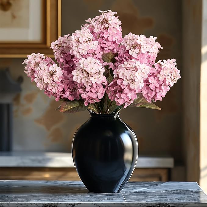 Ttranewsoo Hydrangea Artificial Flowers ,Fall Hydrangeas Artificial Flowers, Fake Fall Dried Hydrangea Decoration,Faux Silk Flower With Stems Winter Decor Indoor and outdoor(Pink 24"8pcs) Without Vase