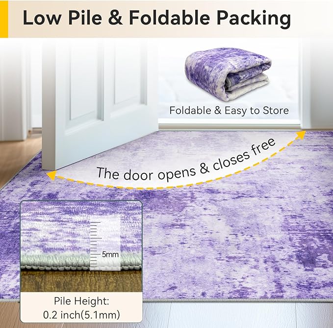 RELEANY Washable Area Rugs 4ft Non-Slip Modern Abstract Soft for Living Room Entryway Bedroom Nursery, Print Pattern, Purple Gray Pink White