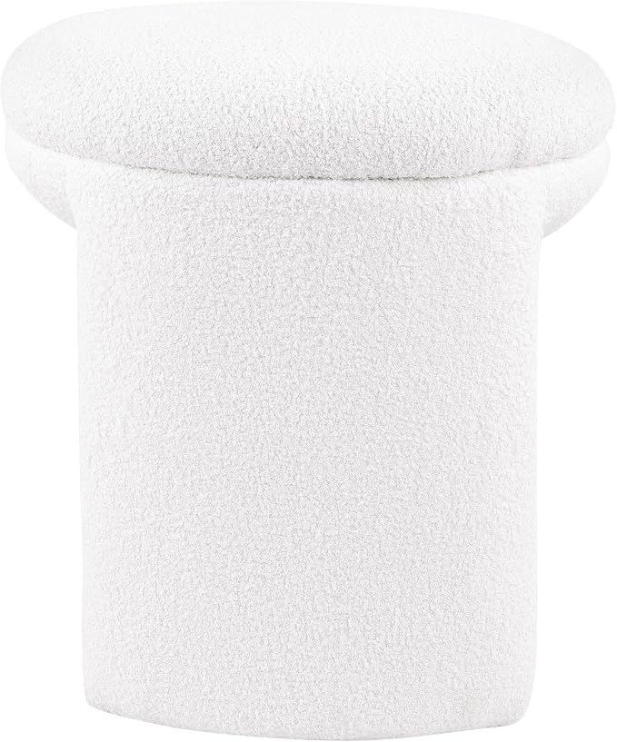Furniture of America Rami Modern 18-inch Solid Wood Upholstered Ottoman with Pedestal Base, Vanity Stool Chair, Small Foot Stool for Bedroom, Living Room, Entryway, Beige