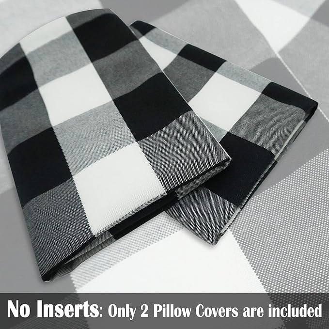 CARRIE HOME Black and White Buffalo Plaid Pillow Covers 18x18 Set of 2 Black Check Plaid Outdoor Pillow Covers 18x18 Black Throw Pillows for Farmhouse Christmas Decor