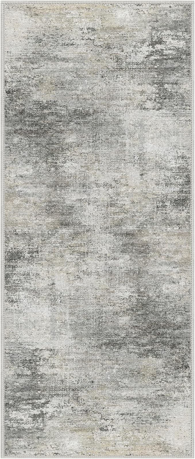 BEIMO 2X5 Runner Rug for Hallway Kitchen, Machine Washable Runners Rug for Entryway, Soft Modern Abstract Throw Rugs, Low Pile Floor Cover with Non Slip Backing, Grey