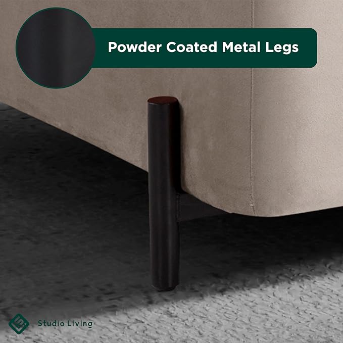 Studio Living® Connor 31.1" Large Storage Ottoman, Modern Boho, Matte Black Metal Legs, Velvet Fabric, Taupe