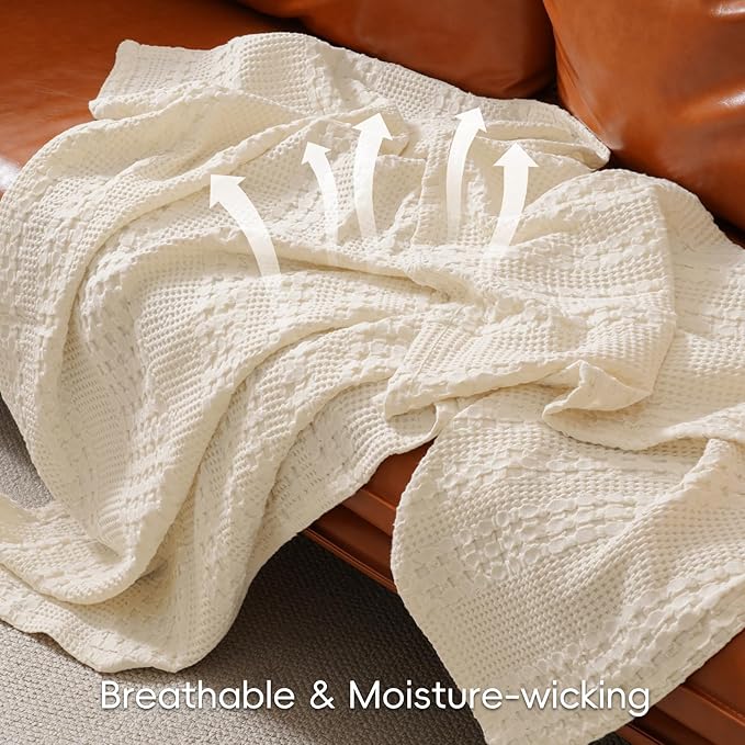 PHF 100% Cotton Waffle Blanket King Size for Bed, Lightweight Breathable and Soft for Summer, Luxury Aesthetic Waffle Weave Blanket for Home Decor & Gifts for Women, 108"x90", Natural