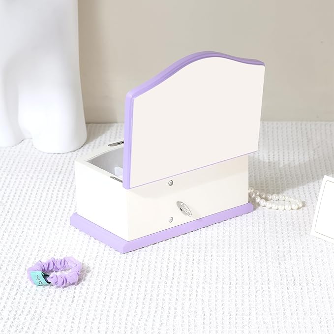 Musical Jewelry Box-Medium Ballerina Musical Chest with Mirror for Girls,Jewelry Storage,Swan Lake Tune, Gift for Christmas,Birthday,New Year and All Holidays- (white/purple)
