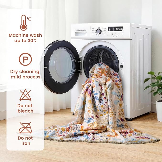 MSGKV Boho Throw Blanket for Bed 100% Cotton Floral Twin Size Couch Blanket 60"x80" Muslin Summer Breathable Lightweight Farmhouse Blankets All Seasons