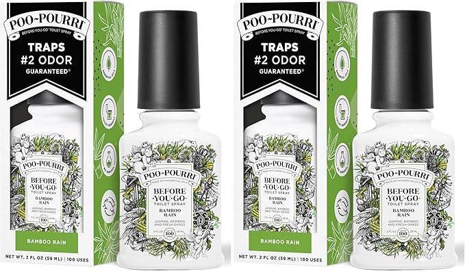 Poo-Pourri Before-You-Go Toilet Spray,Bamboo Rain,100 Uses,Bathroom Odor Deodorizer with Essential Oils for Home or Work,Travel Essentials,TSA Approved Size, Bamboo & Fresh Grass, 2 Fl Oz (Pack of 2)