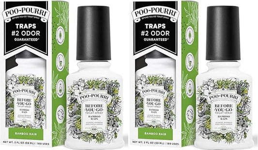 Poo-Pourri Before-You-Go Toilet Spray,Bamboo Rain,100 Uses,Bathroom Odor Deodorizer with Essential Oils for Home or Work,Travel Essentials,TSA Approved Size, Bamboo & Fresh Grass, 2 Fl Oz (Pack of 2)