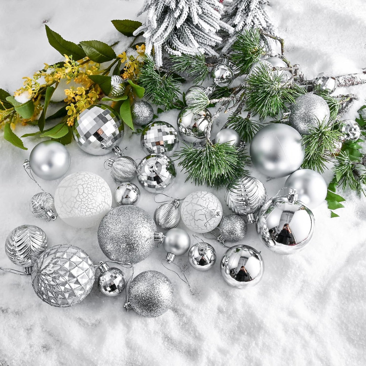 LANGXUN 36pcs Silver Christmas Tree Decorations Balls, Bolas De Navidad, 2025 Christmas Decor, Indoor Outdoor Shatterproof Christmas Ornaments, Xmars Party Wedding Suppiles