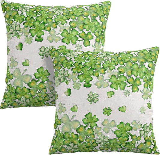 St Patrick Day Throw Pillow Covers Clover Shamrock Decorative Pillow Covers Lucky Charms Pillowcases 24x24 Set of 2 for Spring Martch Holiday St.Patrick's Day Home Decor