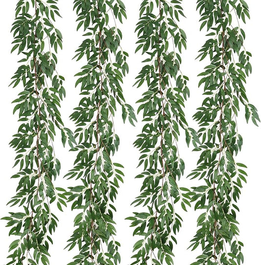 RECUTMS 4Pcs Artificial Willow Leaves Vine Twigs 5.7Ft Silk Willows Leaf Ivy Garland Faux Greenery Ivy Plant Decor for Indoor Outdoor Wedding Jungle Beach Birthday Party Garden Table Spring Summer