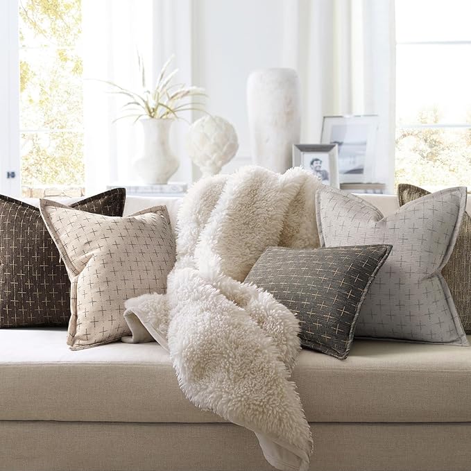 ZWJD Pillow Covers 24x24 Set of 2 Soft Polyester Textured Pillow Covers with Stylish Flange Edge Cozy Farmhouse Throw Pillows for Couch Bed Sofa Living Room