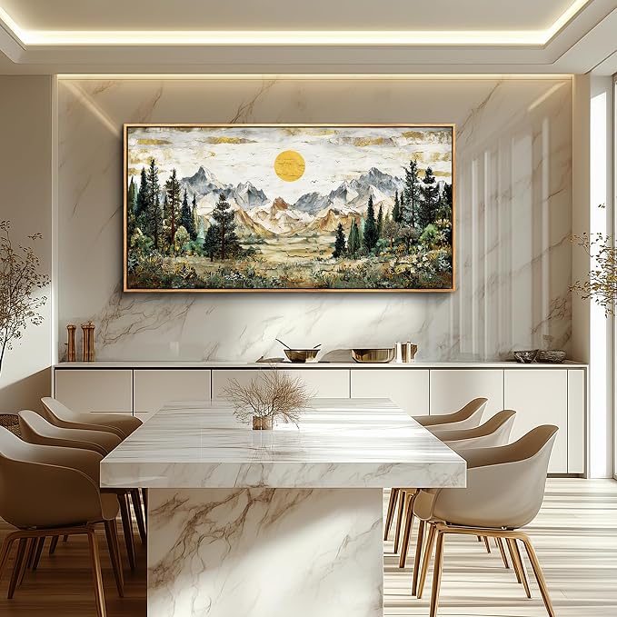 XIGUANGART Large Framed Canvas Print Wall Art,Wall Decor for Living Room,Mountain Pictures,Forest Wall Art,Modern Rustic Farmhouse Landscape Paintings for Bedroom Office Home Decoration, 20x40 IN