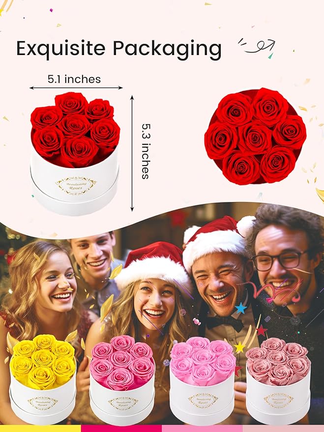Beaulasting Long Lasting Preserved Roses in a Box Last a Year Forever Flowers for Her Mom Wife Anniversary Birthday (Round White Box)
