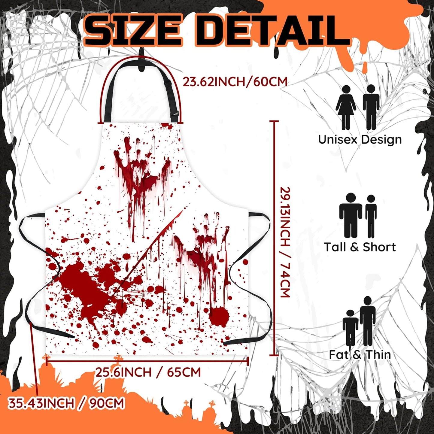 Happy Halloween Horror Apron Unisex, Adjustable Funny Kitchen Apron, Waterproof Scary Bloody Bib Aprons for Cosplay Party