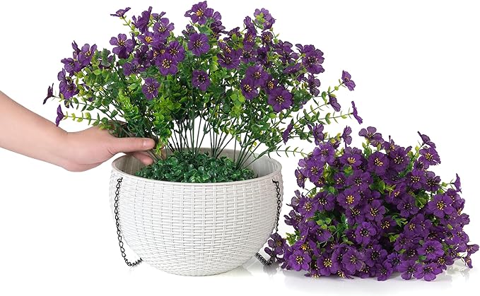 HyeFlora Artificial Faux Hanging Flowers Plants Basket for Outdoor Outside Decoration, Fake Silk Colorful Daisy in Planter for Porch Patio Garden Yard Home
