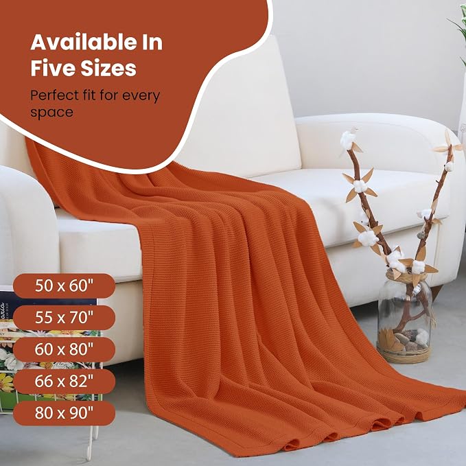 Dalisa 100% Organic Turkish Cotton Throw Blanket - GOTS Certified, Cozy - Perfect for Couch, Bed, and Home Decor - Boho Vintage Knit Alina (Harvest Pumpkin, 60x80)
