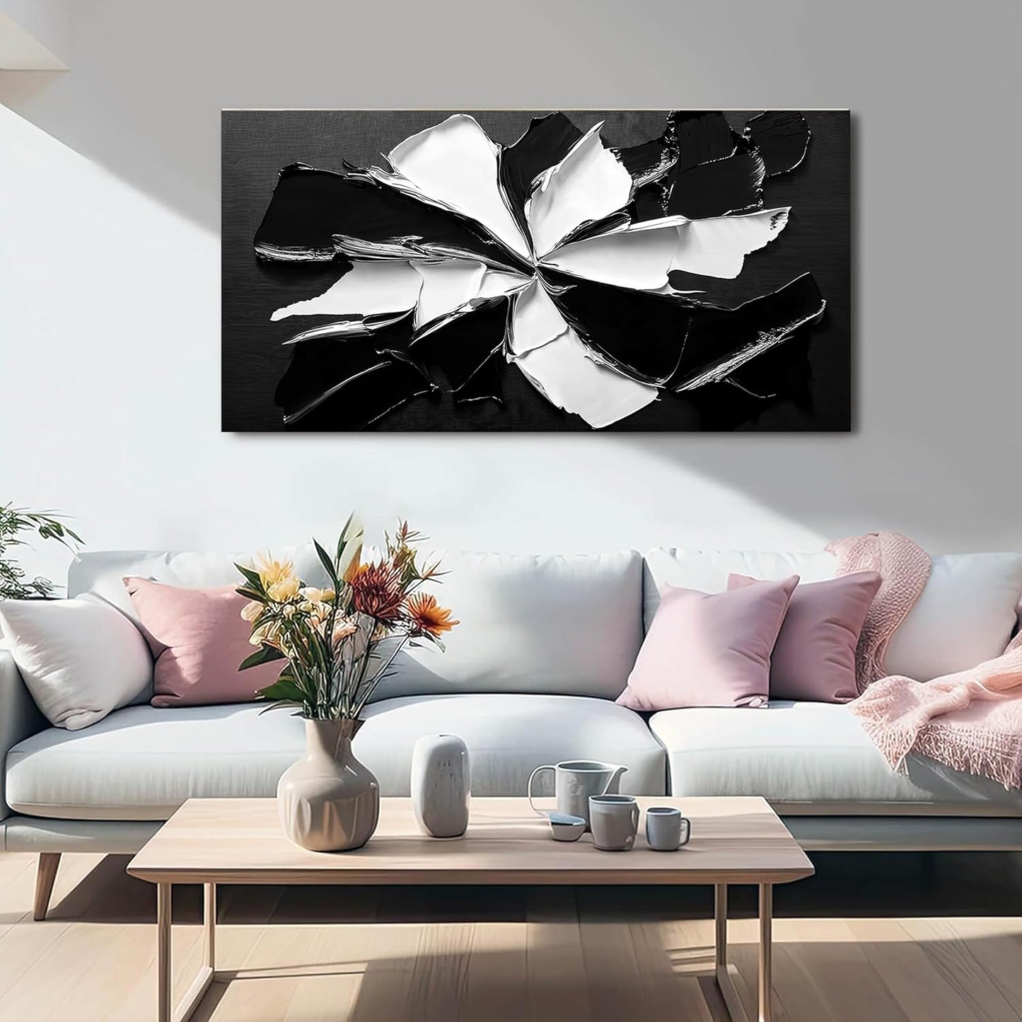 Abstract Wall Art Decoration Modern Wall Art Pictures for Living Room Abstract Canvas Art Wall Decor Minimalist Black and White Wall Art Prints Flowers Artwork for Walls Office Home Decor 20"X40"