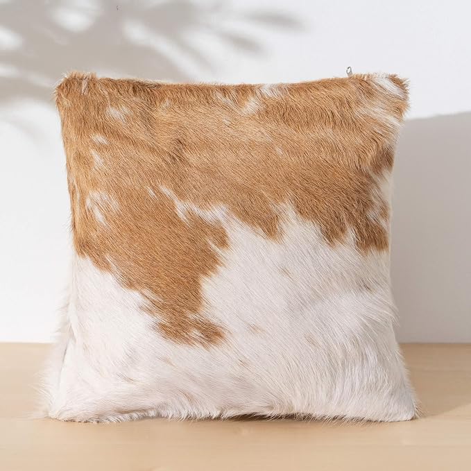 ecowhides 100% Genuine Brazilian Cowhide Pillow Cover – Luxury Leather Decorative Cushion for Rustic & Western Home Décor