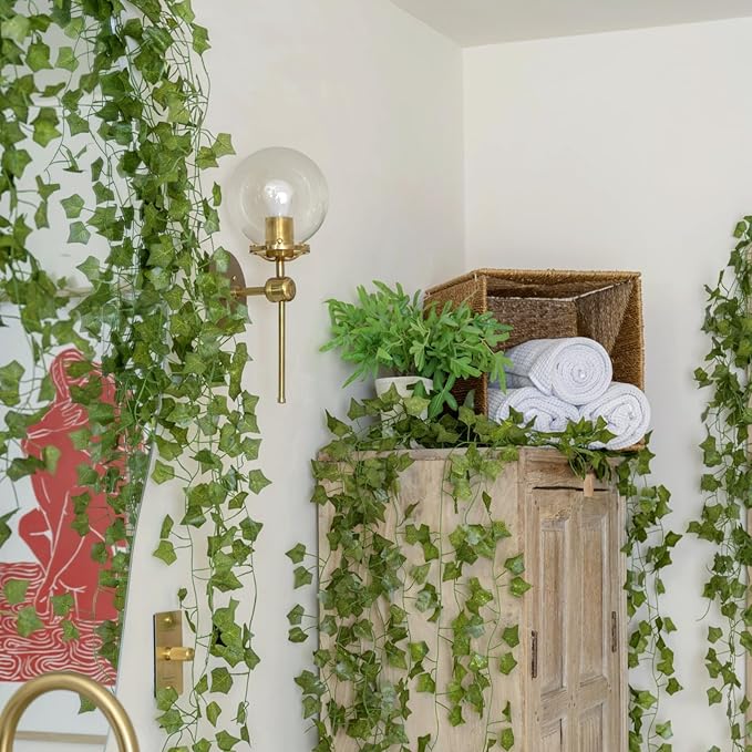 CQURE 18 Pack 126Ft Artificial Ivy Garland,Ivy Garland Fake Vines UV Resistant Green Leaves Fake Plants Hanging Vines for Home Kitchen Wedding Party Garden Wall Room Decor