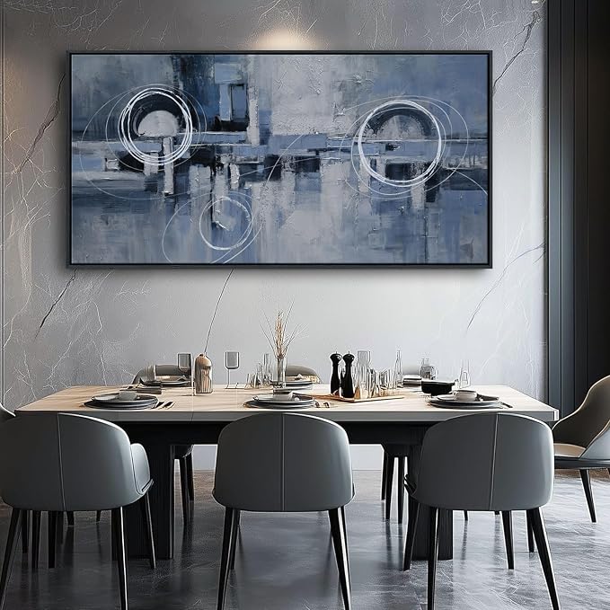 YDYSUNE Extra Large Framed Abstract Wall Decor for Living Room Blue and White Canvas picture Minimalist Wall art Modern Artwork Painting for Bedroom,Office Decoration 29×58inch