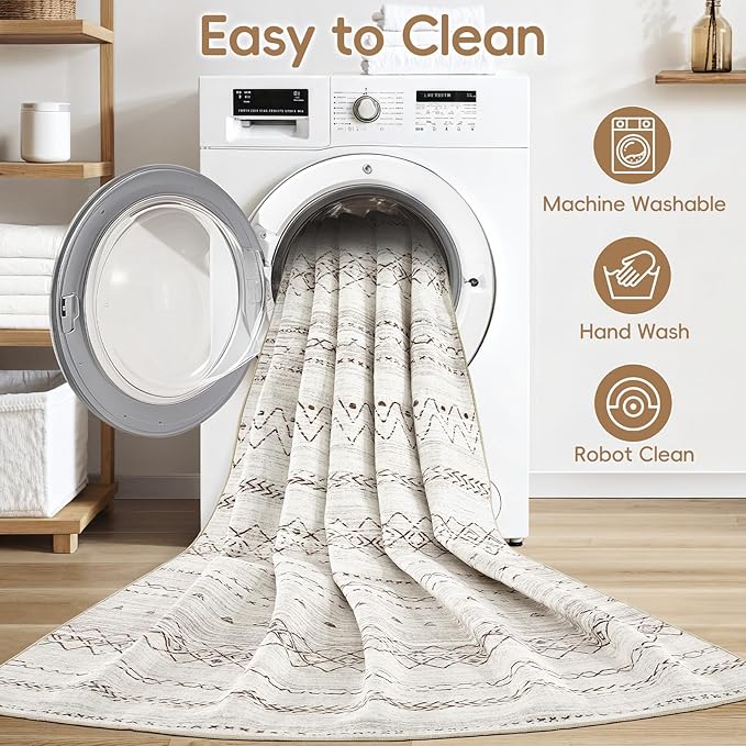 cotiled 7x9 Area Rug Living Room: Washable Boho Rugs with Non Slip Backing Large Soft Indoor Stain Resistant Carpet for Bedroom Farmhouse Dining Room Lightweight Home Decor Brown