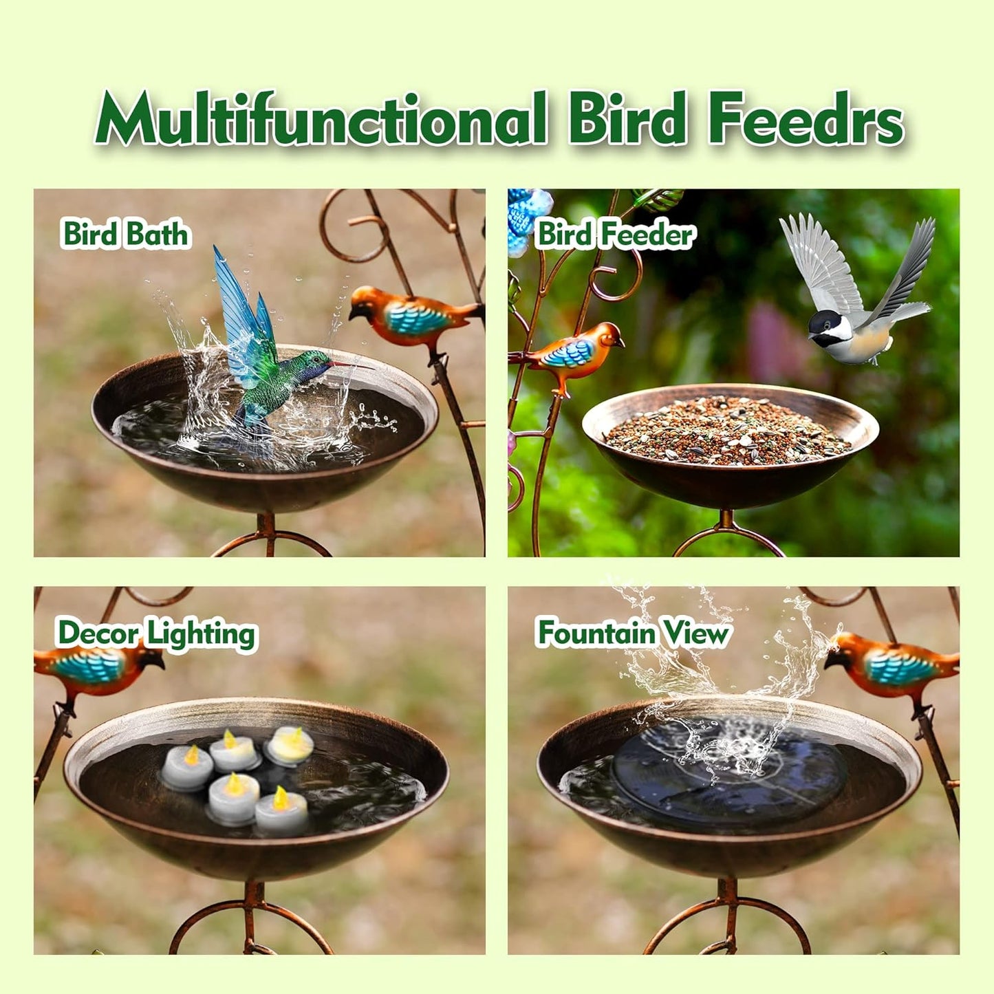 57" Height Metal Bird Bath with Trellis for Outdoor, Vintage Decorative Bird Baths, Small Garden Plant Support, Antique BirdBath for Climbing Plants with Detachable Iron Bowl (Dragonfly)