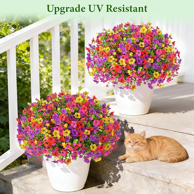 Yastouay Artificial Flowers for Outdoors, 22 Bundles UV Resistant Artificial Outdoor Flowers, Realistic Fake Outdoor Flowers Plant Faux Flowers for Outdoor Planters Front Porch Patio Window Box