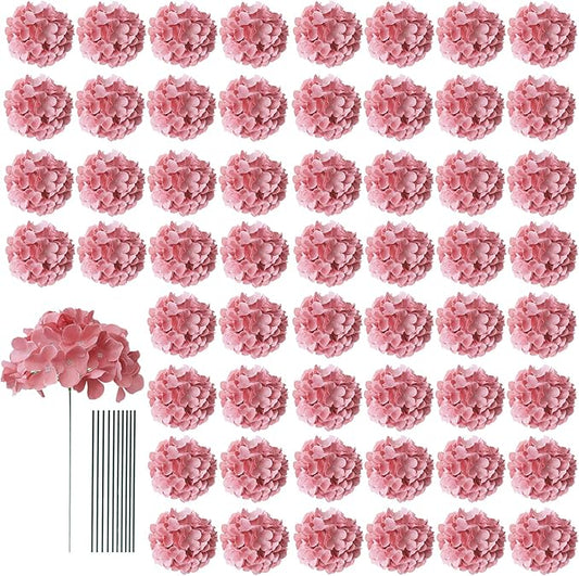 AVIVIHO 65pcs Fake Flowers Dusty Rose Hydrangea Artificial Flowers Bulk (Not Squished, No Steaming Need) Silk Flowers with Stems for Wedding Decor,Home,Baby Shower,Table Centerpieces Decoration