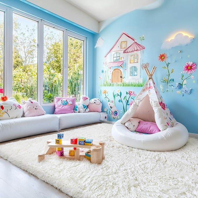 KICHOWUA Thick Area Rug 5x8 Cream White Fluffy Shag for Bedroom, Washable Fuzzy Rug for Living Room, Modern Soft Shaggy Furry Plush Thickened Carpet for Kids Boys Girls Dorm Room Nursery, Ivory
