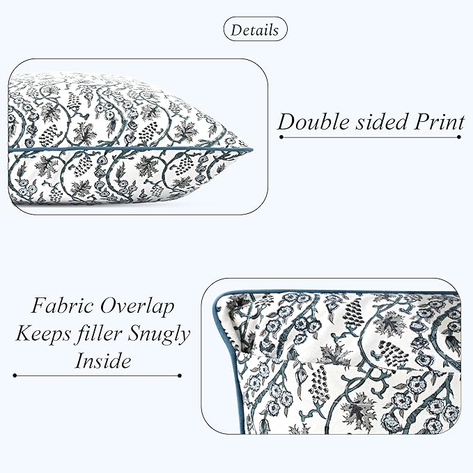 Ridhi Block Print Baby Blue Eyes Pillow Cover 20" x 20" (Pack of 2) Decorative Couch Pillows for Living Room, Chic Boho Cute Outdoor Pillows Covers Gifts for Spring, Easter and Valentine