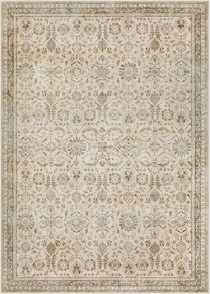Lahome Boho Beige Rugs for Living Room, 5x7 Vintage Soft Bedroom Area Rug | Soft Vintage Stain Resistant Non Shedding Nursery Carpets for Nursery