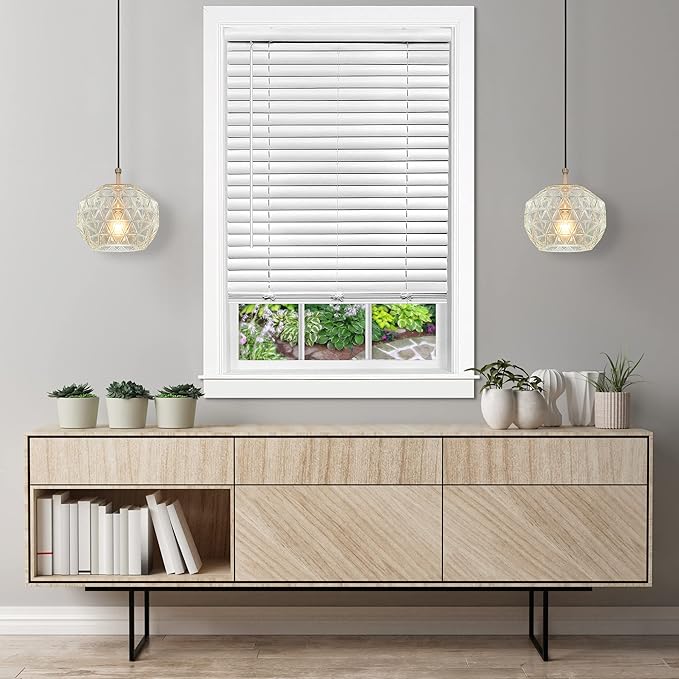 Cordless Room Darkening Venetian Blind - 27 Inch Width, 64 Inch Length, 2" Vinyl Slat Size - White - GII Luna Light Filtering Horizontal Mini Windows Blinds for Interior by Achim Home Decor