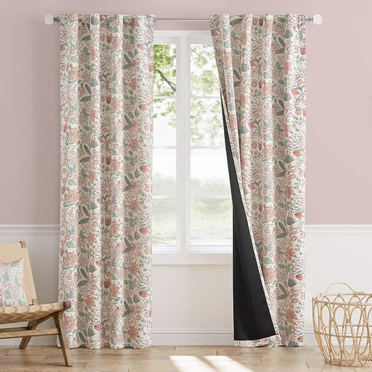 Vangao Pink Nursery Curtains for Girls Room Floral Blackout Curtains 84 Inch Length Farmhouse Drapes for Bedroom Room Darkening Flower Patterned Window Treatment for Kids Set of 2