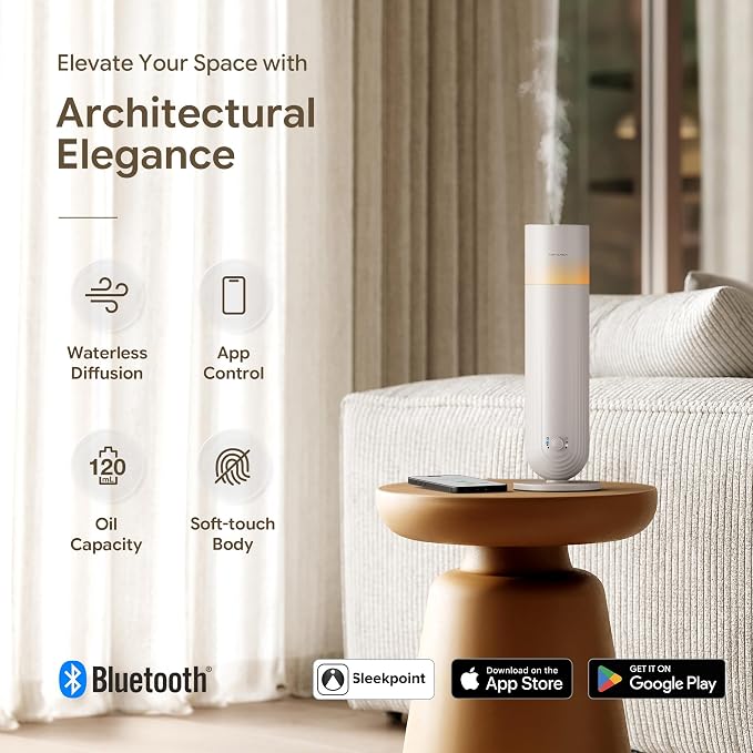 Airversa U1 Smart Tower Waterless Diffuser Starter Kit, Beige Gray | 2x50mL Hotel Scent Fragrance Oil, Up to 1200 sq ft, App Control, Cold Air, 120mL, DC-12V/1A, Scent Air Machine, U1kit-2X50