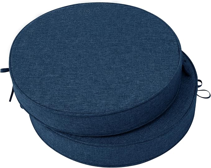 Outdoor Round Chair Cushions 18 Inch, Fade-Resistant & Water-Resistant, Bistro Chair Seat Pads for Porch Garden Balcony Patio Furniture Stools, Non-Slip Bottom, Set of 2, Navy Blue
