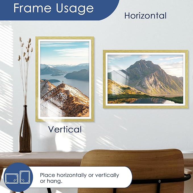 PEALSN 12x18 Picture Frame Set of 6, Display Pictures 11x17 with Mat or 12 x 18 without Mat for Wall Mounting Display, Photo Frames Collage for Wall Decor, Gold
