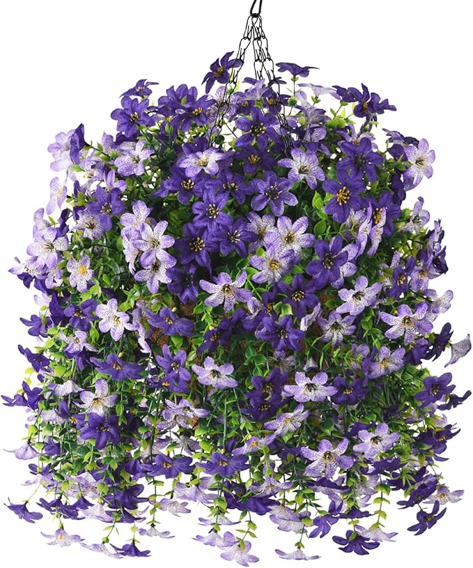 INQCMY Artificial Faux Hanging Flowers Plants Basket for Outdoor Outside Spring Summer Decoration,UV Resistant Fake Silk Daisy in Planter Resistant Look Real for Home Porch Balcony Patio Yard Decor