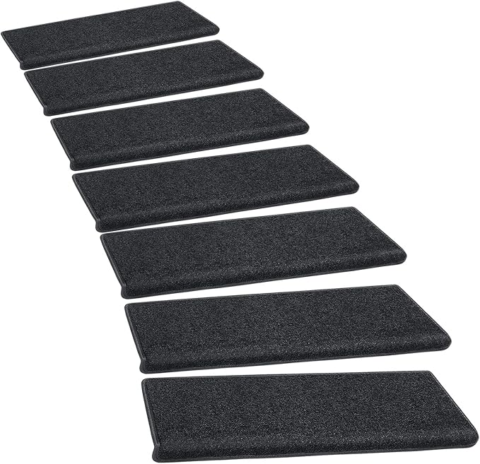 PURE ERA Bullnose Carpet Stair Treads Set Tape Free Non-Slip Indoor Stair Protectors Pet Friendly Rugs Covers Soft Skid Resistant Washable Reusable 9.5" x 30"(14 Pieces,Black)