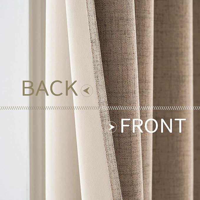 MIULEE 100% Blackout Linen Textured Curtains for Bedroom Solid Thermal Insulated Copper Brown Grommet Room Darkening Curtains & Drapes Luxury Decor for Living Room Nursery 62 x 96 Inch (2 Panels)