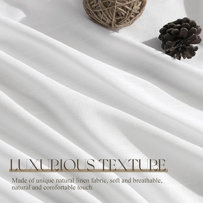Jowels White Linen Curtains 48 Inch Long 2 Panels for Living Room | Light Filtering Semi Sheer Curtain, Back Tab Pocket Pleated Look, Boho Farmhouse Textured Privacy Drapes for Bedroom Window