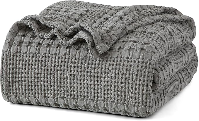 PHF 100% Cotton Waffle Blanket King Size for Bed, Lightweight Breathable and Soft for Summer, Luxury Aesthetic Waffle Weave Blanket for Home Decor & Gifts for Women, 108"x90", Dark Grey