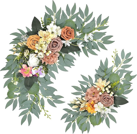 Wedding Arch Flowers Set of 2, Dusty Rose Artificial Flowers Decorations for Bridal Shower, Baby Shower, Rustic Backdrop Decor (Dusty Rose)
