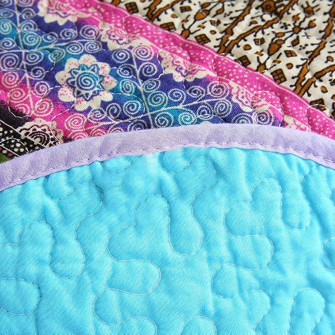 NEWLAKE Quilt Throw Blanket with Reversible Floral Patchwork, Blue Jacquard, 60X78 Inch