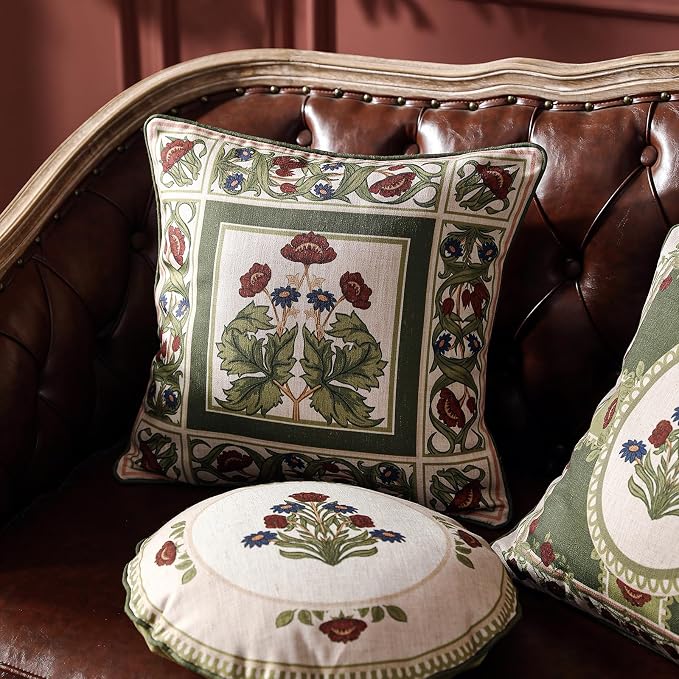 ISAENNE Elegant French Linen Throw Pillow Cover,Set of 2,18"x18"-Estonia C | Designer Vintage Square Pillow Cover,Concealed Zipper Design,Floral Pattern,Sofas,Bedroom,Living Room,Lounge Chairs