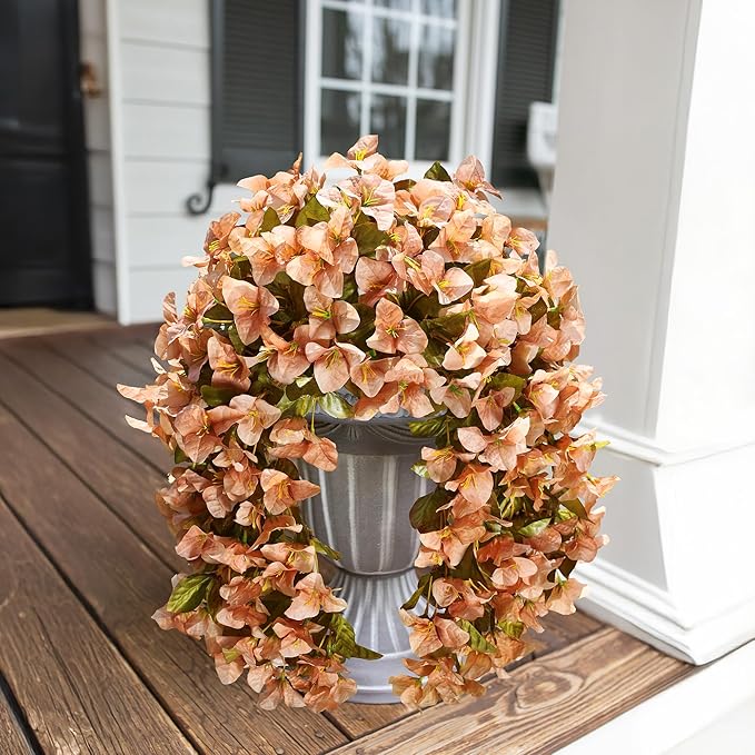HyeFlora Bougainvillea Artificial Hanging Flowers Plants for Outdoors Decoration, 2pcs Faux Bougainvillea Vines Brown Fake Flowers Realistic UV Resistant Silk Flowers for Outside Planter Yard Porch
