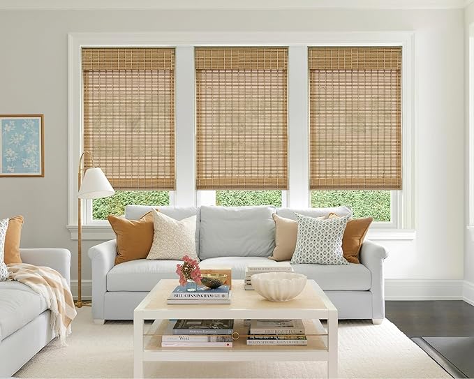 LazBlinds No Tools No Drill Cordless Bamboo Roman Shades, Light Filtering Window Treatment, Roll Up Bamboo Blinds for Windows 39'' W x 64'' H, Natural 306