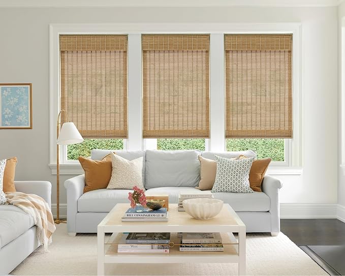 LazBlinds No Tools No Drill Cordless Bamboo Roman Shades, Light Filtering Window Treatment, Roll Up Bamboo Blinds for Windows 42'' W x 64'' H, Natural 306